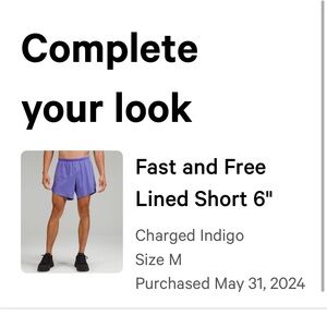 Men's Lululemon shirts. Lined - sz med - indigo color - 6 in - perfect cond